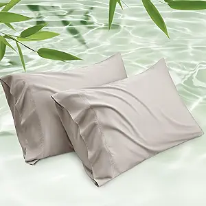 Bedsure Cooling Pillow Cases Queen Size Set of 2, Rayon Derived from Bamboo Queen Pillowcases, Line Pillow Cases, Breathable & Silky Soft Bedding Pillow Covers with Envelope Closure, 20x30 Inches