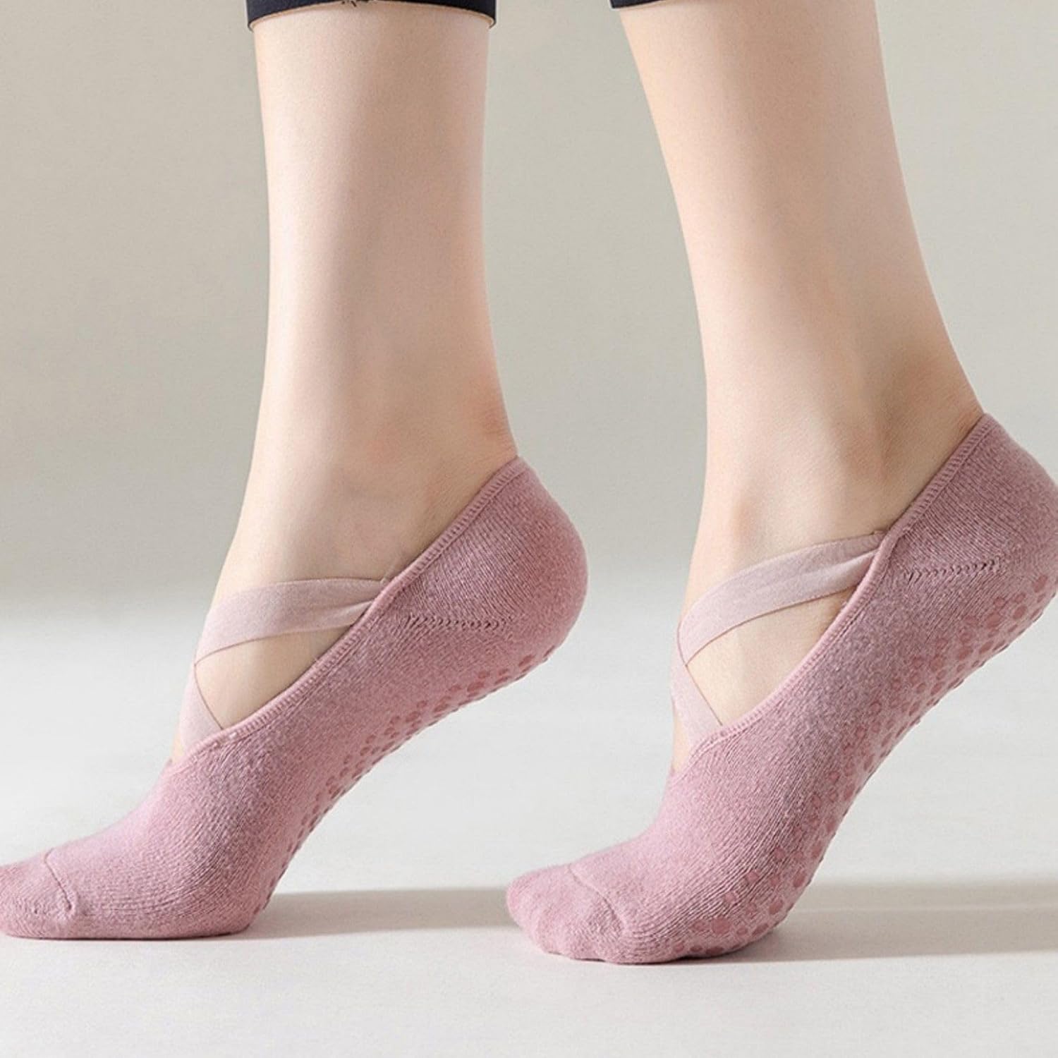 Anna-Kaci Women's 3-Pack Ballet Style Grip Socks with Crisscross Elastic and Non-Slip Soles for Barre Pilates Yoga