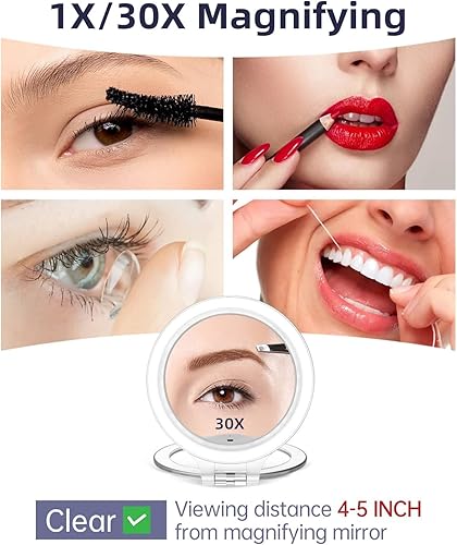 Miniatura 4 de FASCINATE Espejo de Aumento 10X 1X de Doble Cara con Magnificación, Espejo de Tocador de Maquillaje Recargable Iluminado con 3 Modos de Iluminación