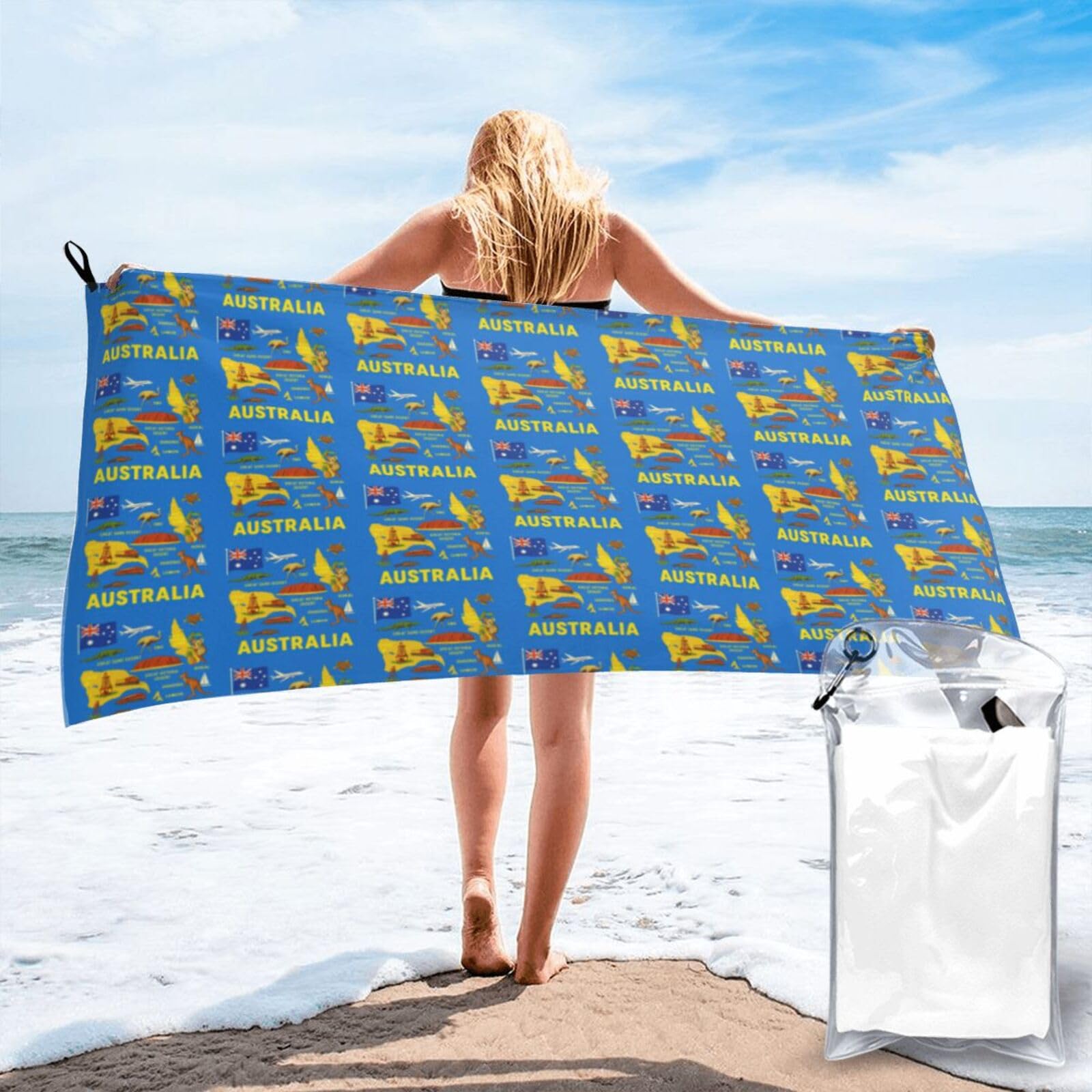 FHIZOAL Australia Map Icons Quick Dry Towel Microfibre Towel Super Absorbent Ultra Compact Gym Sports Beach Camping Travel