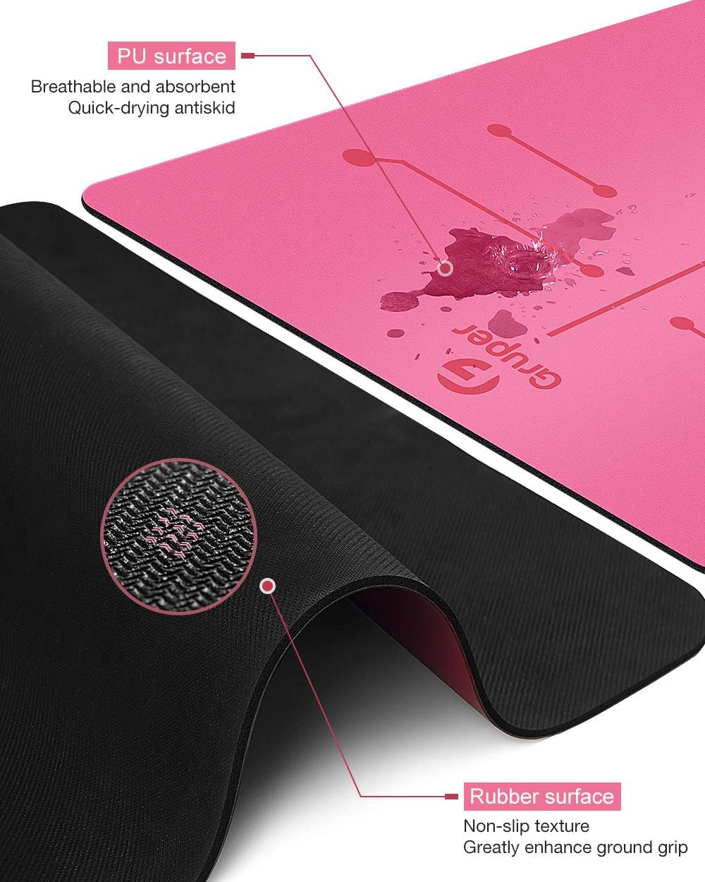 Gruper Thick Yoga Mat Non Slip, Large Size 72"L x 32"W, Premium Exercise & Fitness Mat with Carrying Strap and Bag,Workout Mats for Home