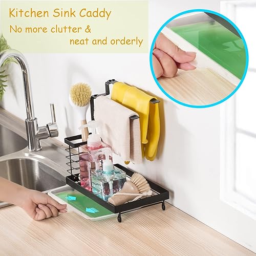 Miniatura 2 de SVUASAN Soporte de esponja para fregadero organizador de accesorios para fregadero a prueba de óxido con asa escurridor de goteo escurridor de