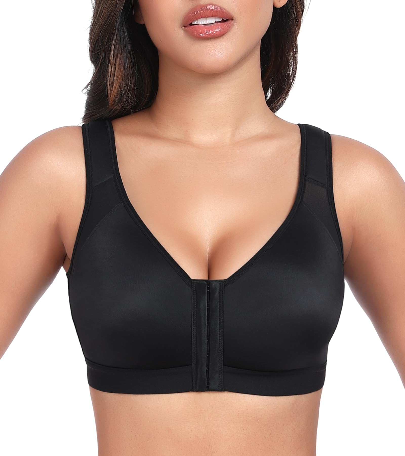 HACI Women's Front Closure Posture Bra Full Coverage Back Support Everyday Wireless Comfy Unpadded Cup