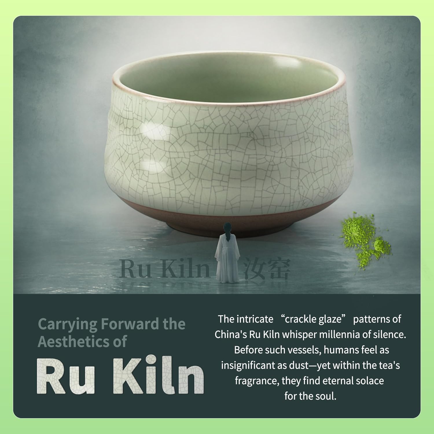 TEANAGOO Matcha Whisk Set Green, 7 Pcs Matcha Set, Matcha Kit for Ceremony, Matcha Tea Set for Making Breakfast/Latte,Whisk Set and Ceramic Bowl with All Accessories, Gift for Family/Friend - Image 2