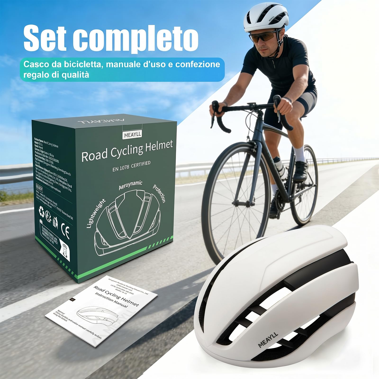 Casco da Bicicletta Uomo Donna, Casco Leggero da Città e Corsa con Chiusura Magnetica, 16 Prese d'Aria, Certificazione CE EN1078, Regolabile M/L (55–61 cm), ca. 290–300 g
