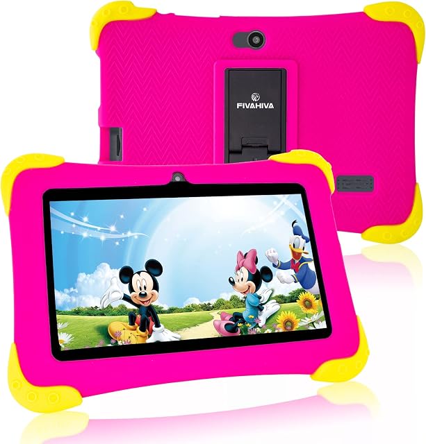 Fivahiva Kids Tablets 7" HD Display Childrens Android 11 Tablet for Kids Dual Camera 2GB+32GB WIFI Bluetooth Parental Control Eye Protection Children Tablet for Ages 2-12 with Kid-Proof Case (Pink)