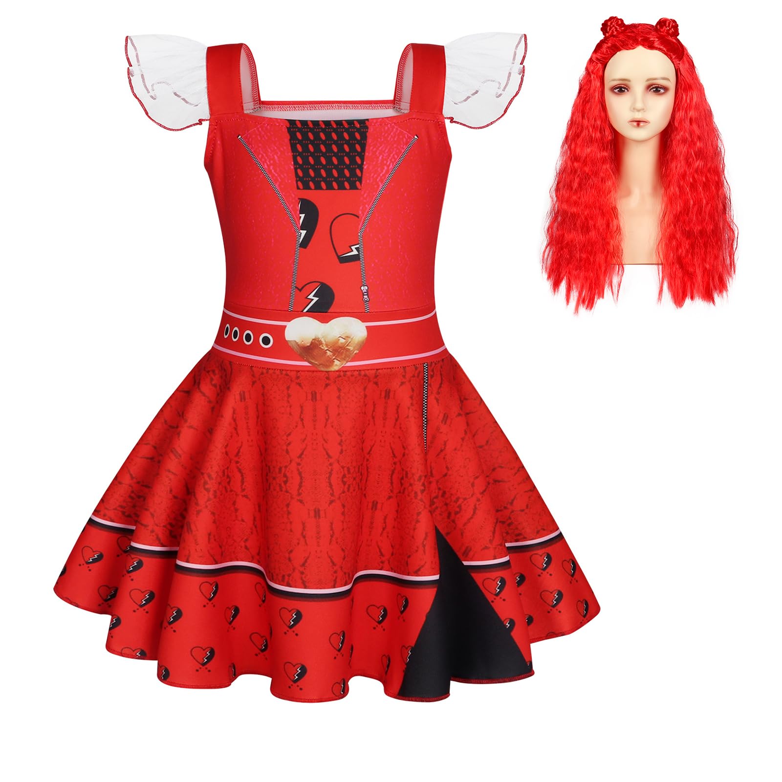 Berich Princess Costume Red Dress for Girls with Classic Wig Kids Halloween Role Play Outfits World Book Day Costumes for Girls Princess Fancy Dress 2-3 Years(Red,110)