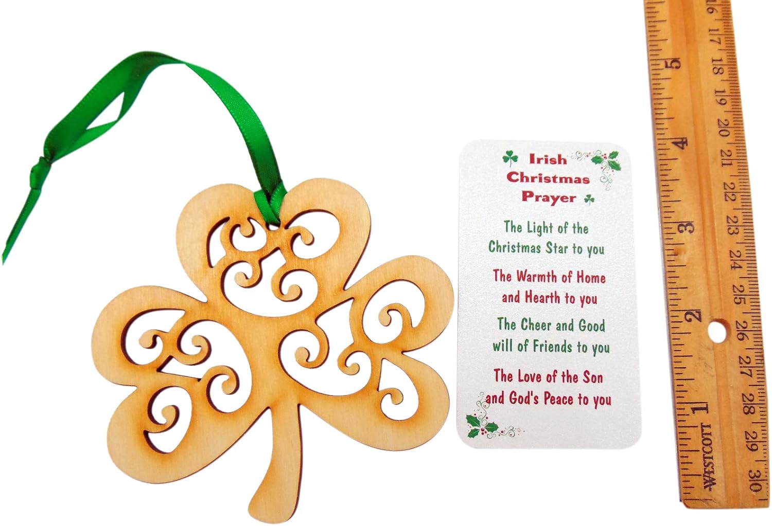 Irish Ornament Set ith Celtic Shamrock Decoration and Ireland Christmas Card Featuring Nollaig Shona in Gaelic, 3 Inch - Image 3