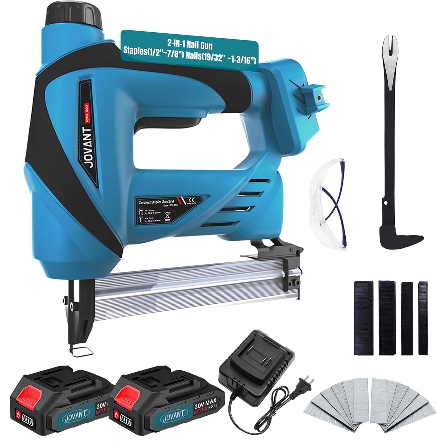 Pistola de uñas con batería de iones de litio de 2,2 Ah, 20 V, 2 en 1, pistola de uñas eléctrica con grapadora, clavo con batería para tapicería, carpintería y carpintería