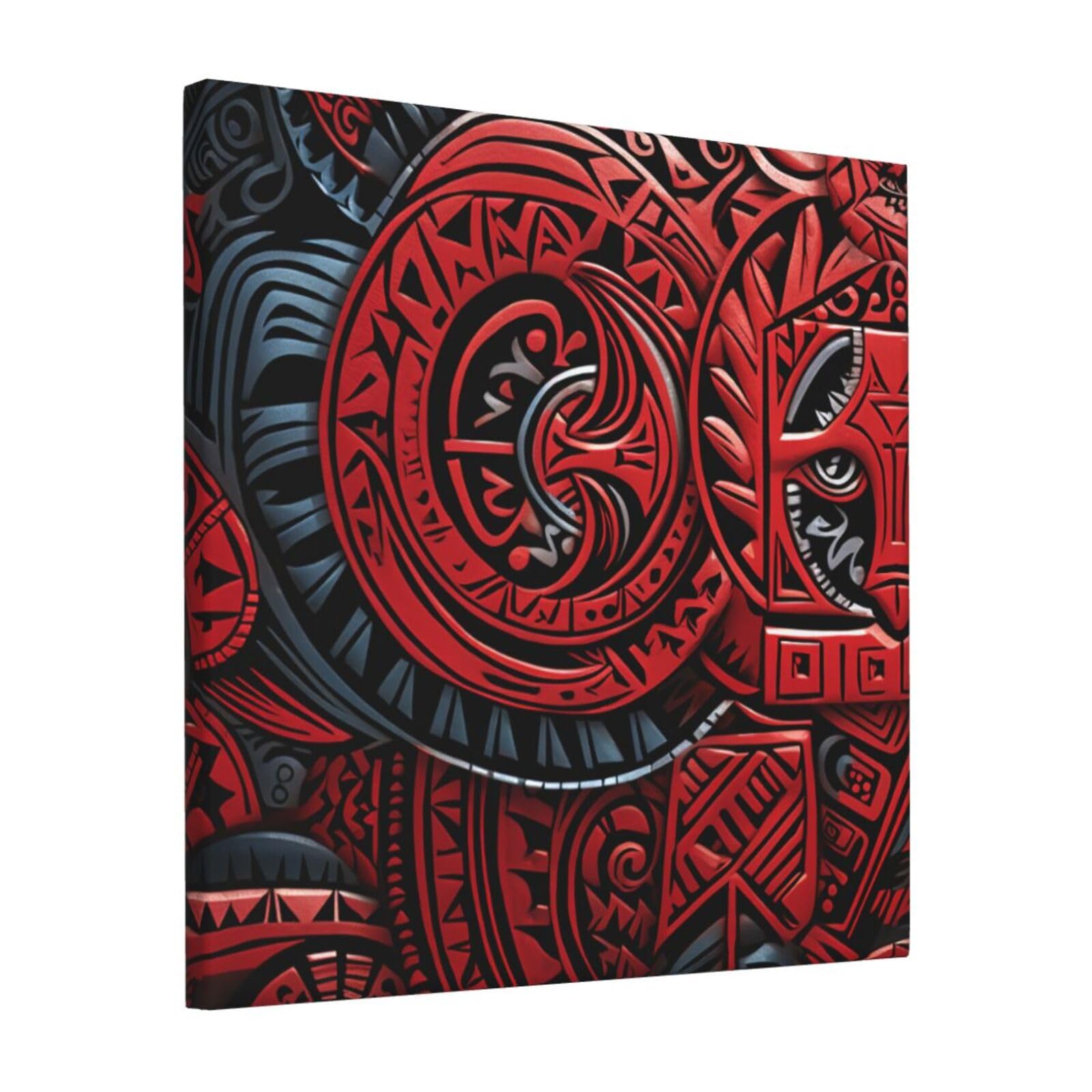 KLOPH Red tribal pattern Canvas Wall Art for Living Room 12"x12" Modern Artwork Painting for Bathroom Hanging Canvas Prints Aesthetic Wallart for Bedroom Kitchen Office Wall Decor