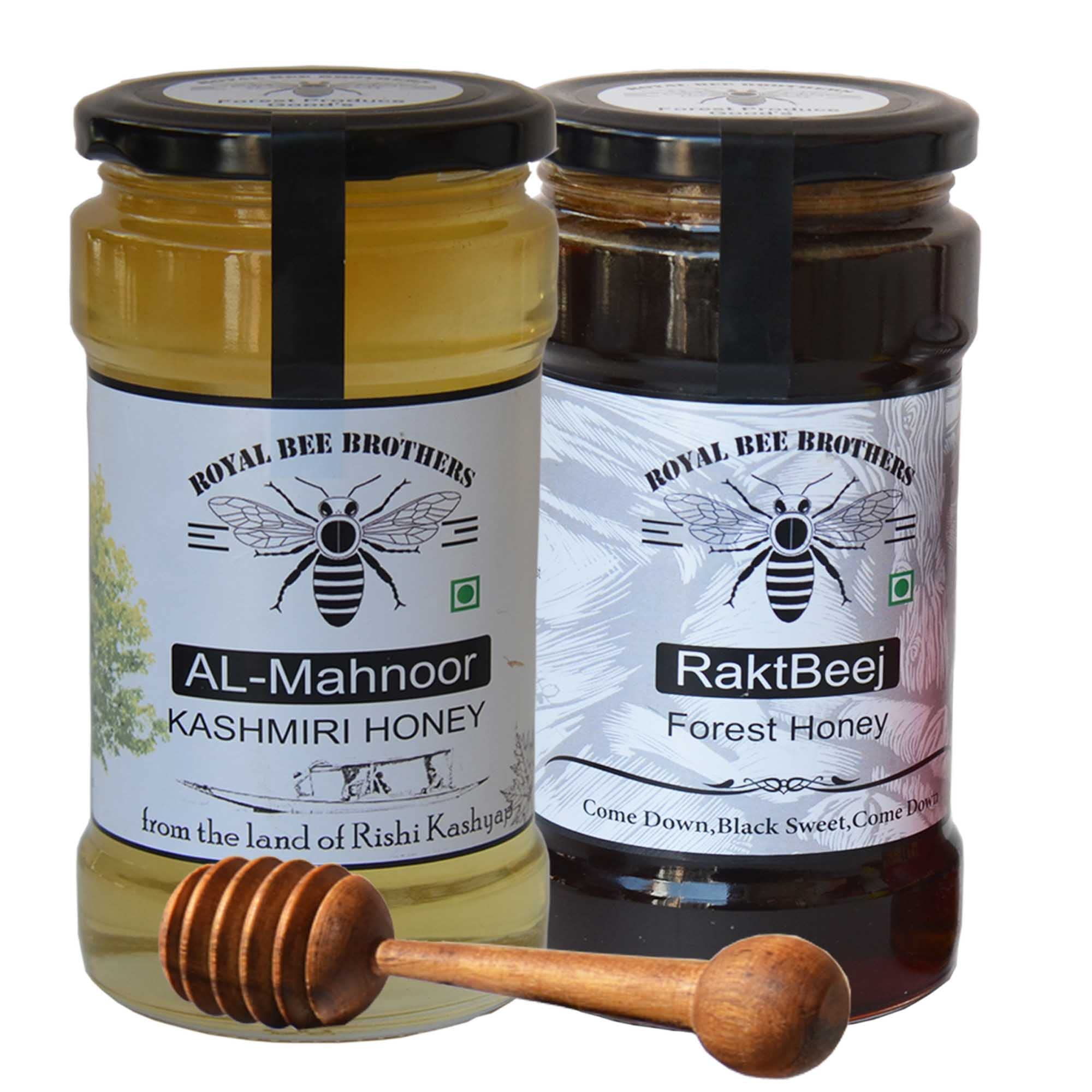 Combo Pack of Black and White Kashmiri Honey | 100% Pure and Natural & Raw | Produce of Wild Honey Bee | Unheated, Unprocessed, Unadulterated | 500 g * 2 Glass Bottle