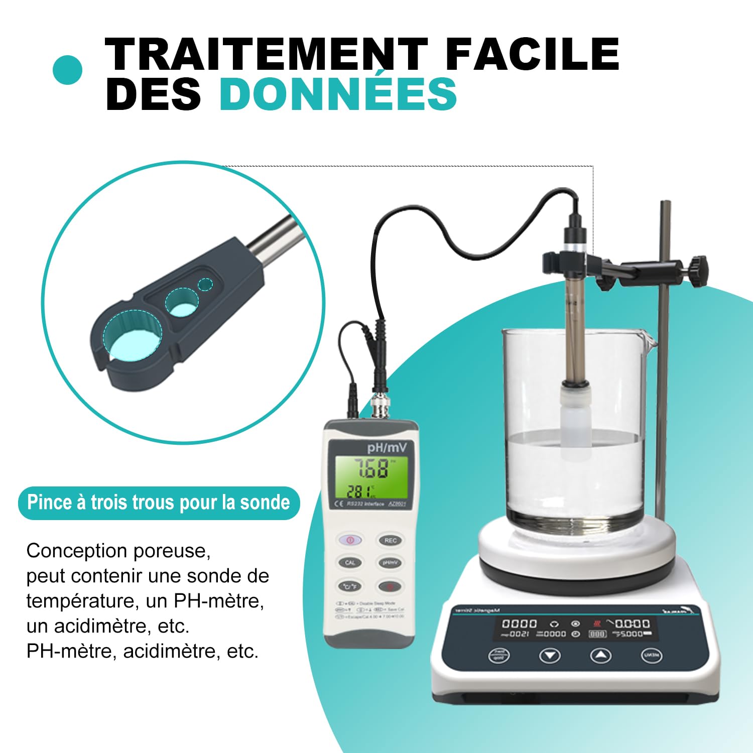 JOANLAB Agitateur Magnétique avec Plaque Chauffante, 310°C, Plaque Chauffante Céramique 5 Pouces, Mélangeur Magnétique Numérique avec Minuterie, 50-1500 tr/min, 3L, Sonde de Température et Barreau