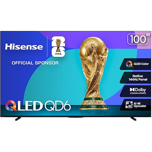 Hisense 100-Inch Class QD6 Series QLED 4K UHD Smart Fire TV (100QD6QF, 2025 Model) - QLED, Native 144Hz, Dolby Vision IQ, Dolby Atmos, Motion Rate 240, HDR 10+, Game Mode Plus, Alexa Built in