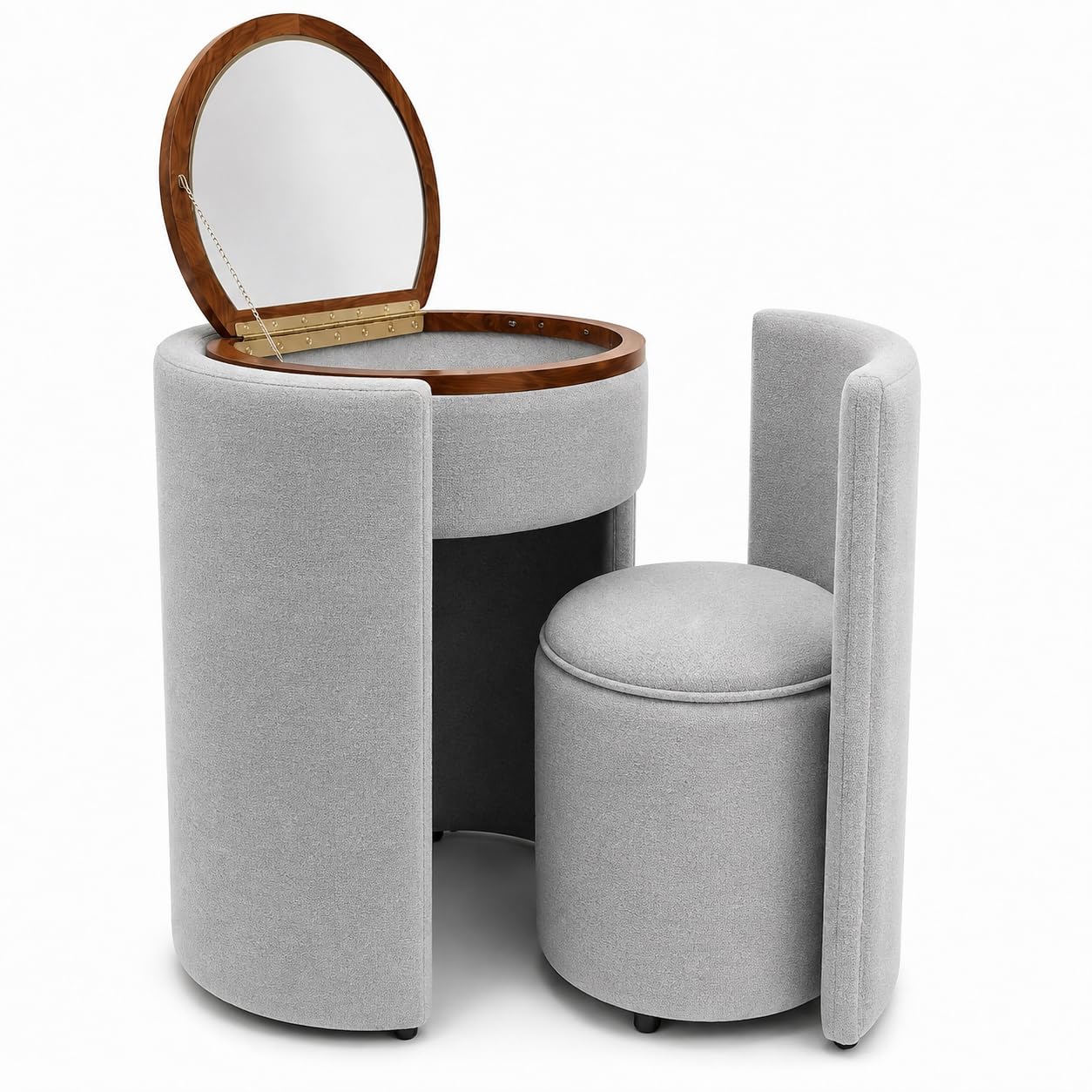 Wood Dressing Table with Storage, Makeup Table with Mirror, Inbuilt Seating, Wooden Dressing Tables, Dressing Table, Makeup Vanity for Women Girls Beauty. Light Grey.-image-27