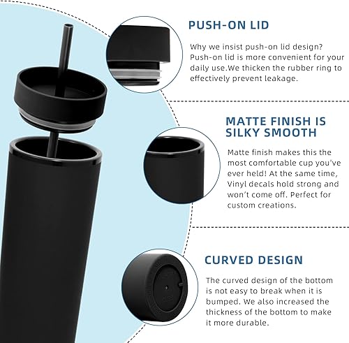 Miniatura 4 de Volhoply Paquete de 4 vasos delgados de plástico de 20 onzas, vaso de doble pared con tapa y pajilla, taza de café helado de viaje, reutilizable,