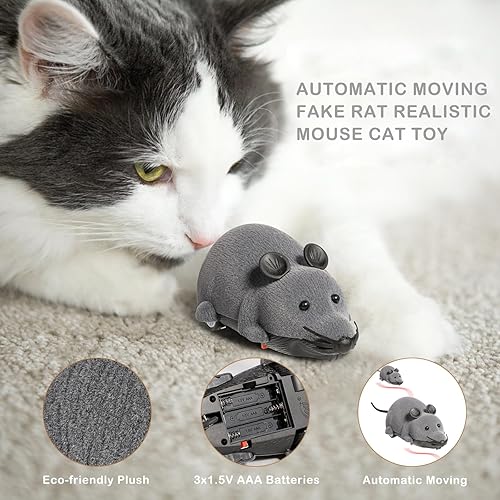 Miniatura 2 de Greatstar - Juguete interactivo para gatos con movimiento automático, electrónico, inalámbrico, falso, rata, juguete para mascotas, rueda para