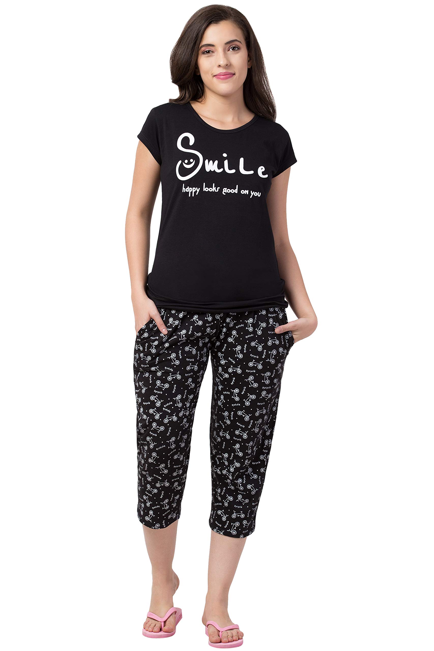 FUNDAY FASHION Women's Cotton Printed Capris Set Pyjama Set Pack Of 1