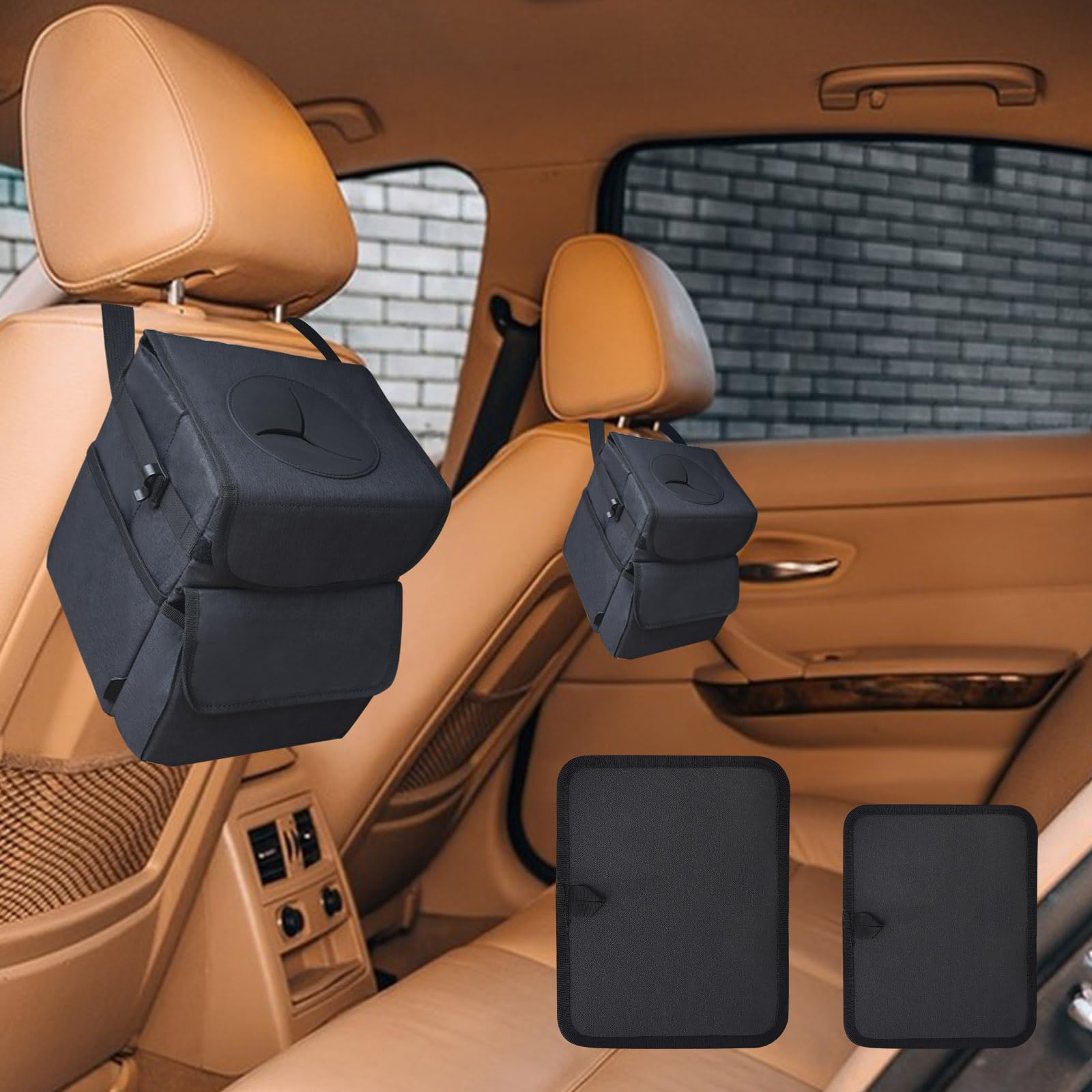 Car Trash Can，Waterproof with lid (2 pcs) Combined Size Trash Can，Foldable And Removable Multi-Purpose Car Trash Can，Suitable For All Cars， Leak-Proof Storage Box，Essential Accessories In The Car