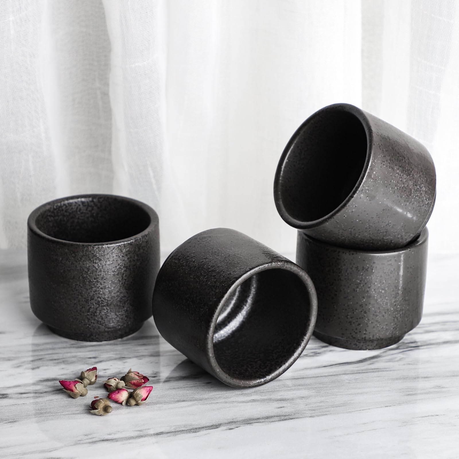 DE Teetassen Keramik 4 Stück Tee Tasse Set (schwarz)