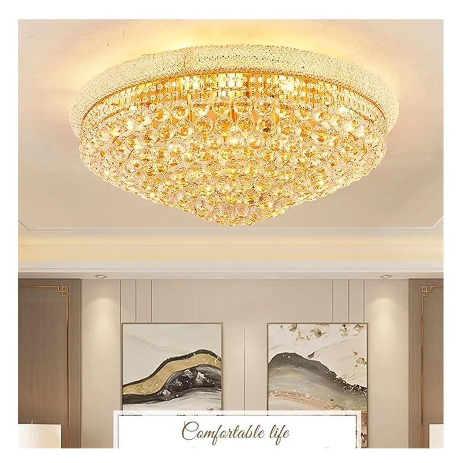 Genérico Lámparas de araña, Lámpara colgante moderna de cristal dorado con luz LED brillante, lámpara techo modesta for restaurante y dormitorio(D96cm)