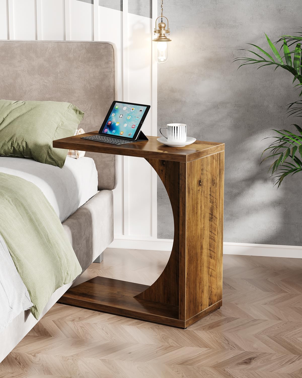 Tribesigns C-Shaped End Table for Couch, Sofa Side Table, C Table for Small Space, Living Room, Bedroom (1, Rustic Brown)