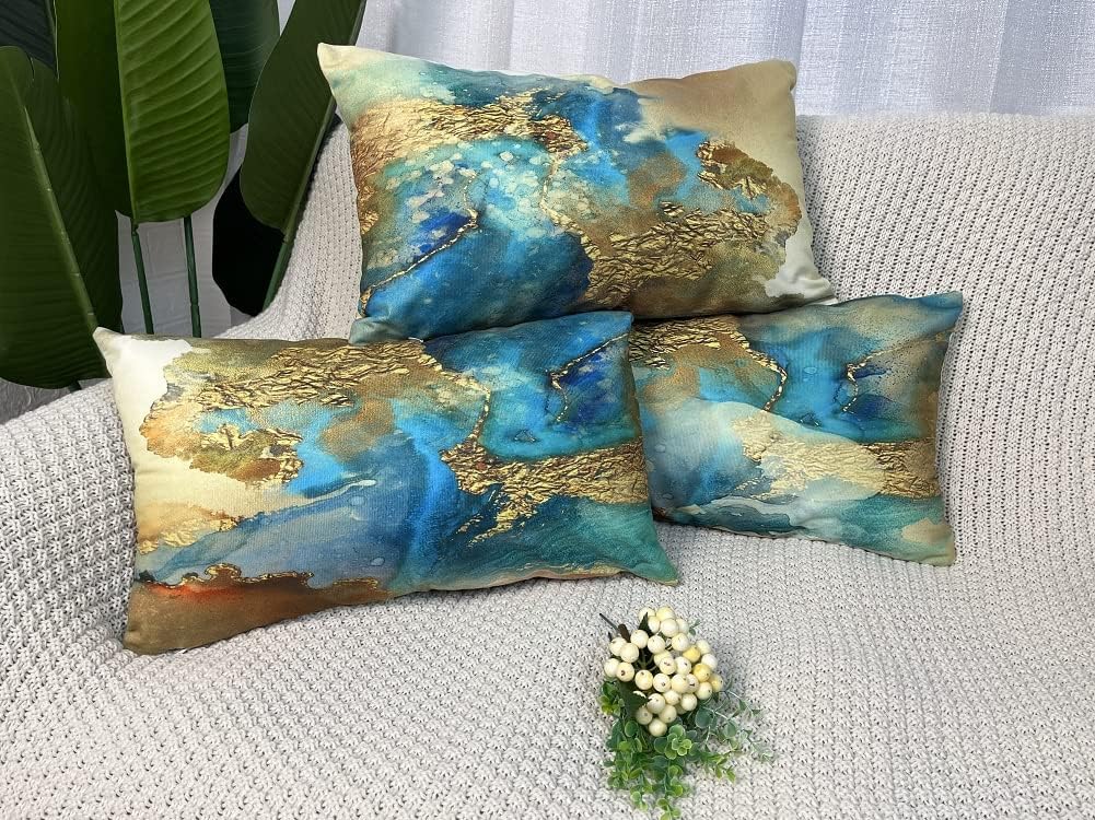 Teal Gold Throw Pillow Covers 12x20Inch Soft Velvet Double Sides Printed Pack of 4 Boho Cushion Covers Farmhouse Decorative Pillowcases for Living Room,Sofa,Bed and Car