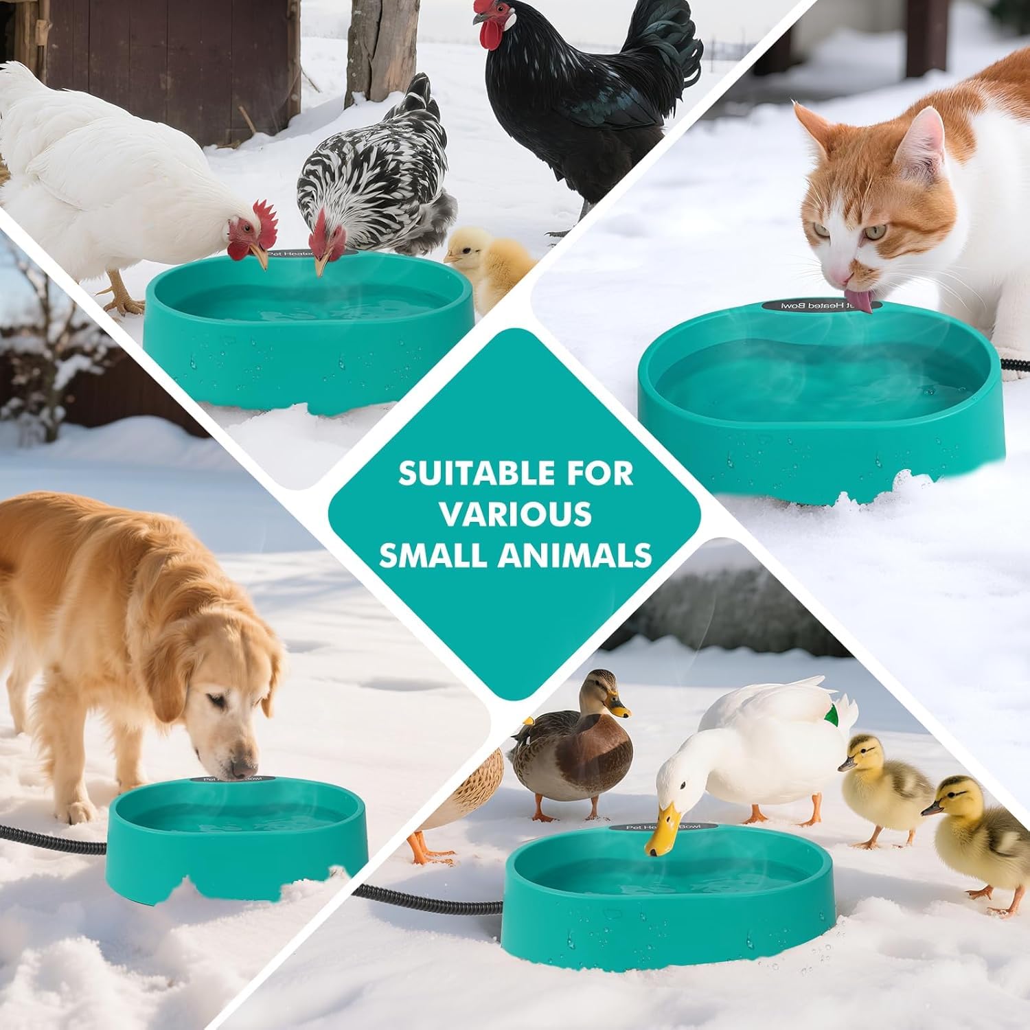 Cuenco grande de agua con calefacción para perros y gatos, cuenco térmico para perros, cuenco impermeable para mascotas, para exteriores, plato de agua calentado anticongelante para conejo, pollo