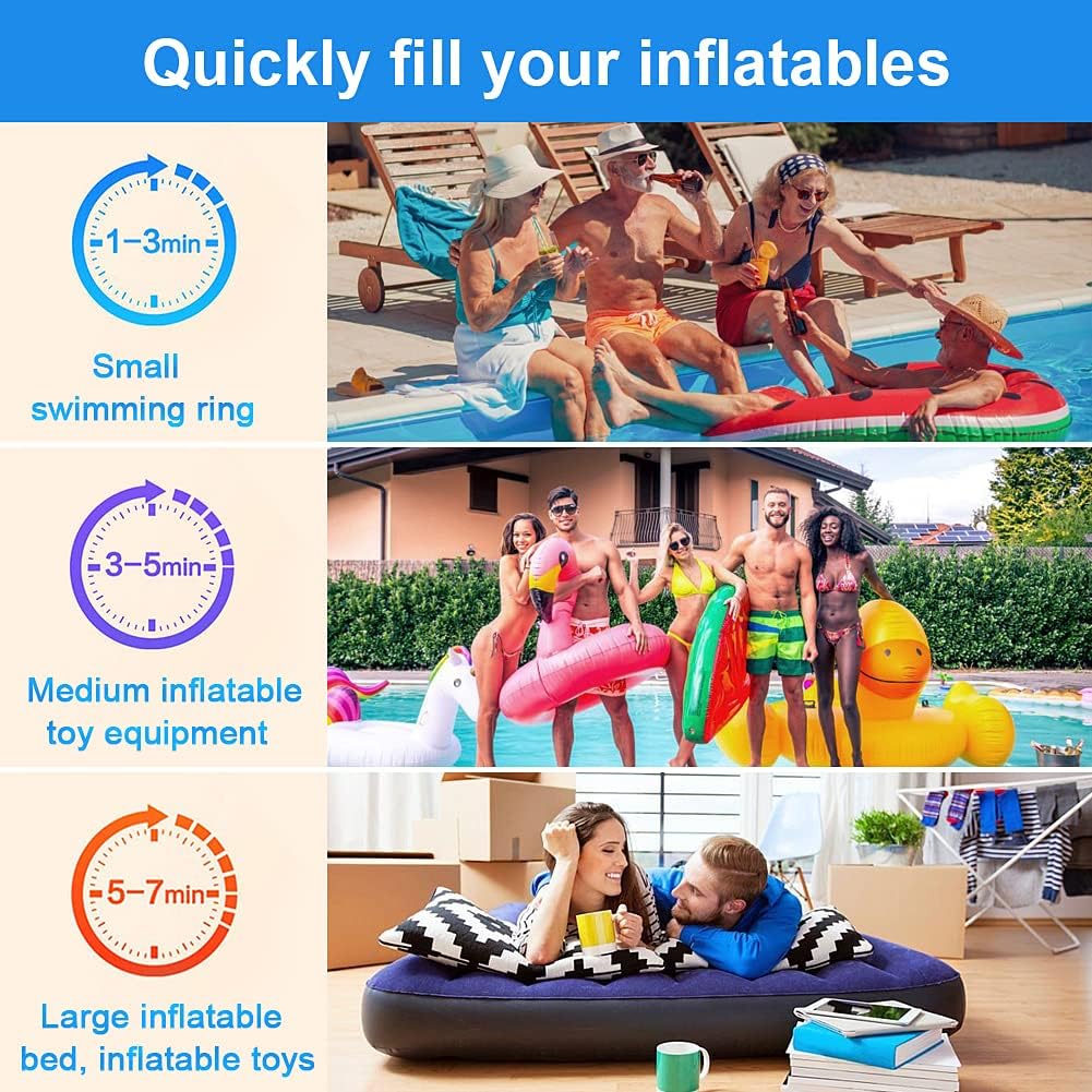 Electric Air Pump with Drawstring Bag, Portable Quick-Fill Air Pump with 3 Nozzles,110V AC/12V DC,Inflator/Deflator Air Mattress Pumps for Outdoor Camping Inflatable Cushions Airbed Swimming Ring Pool