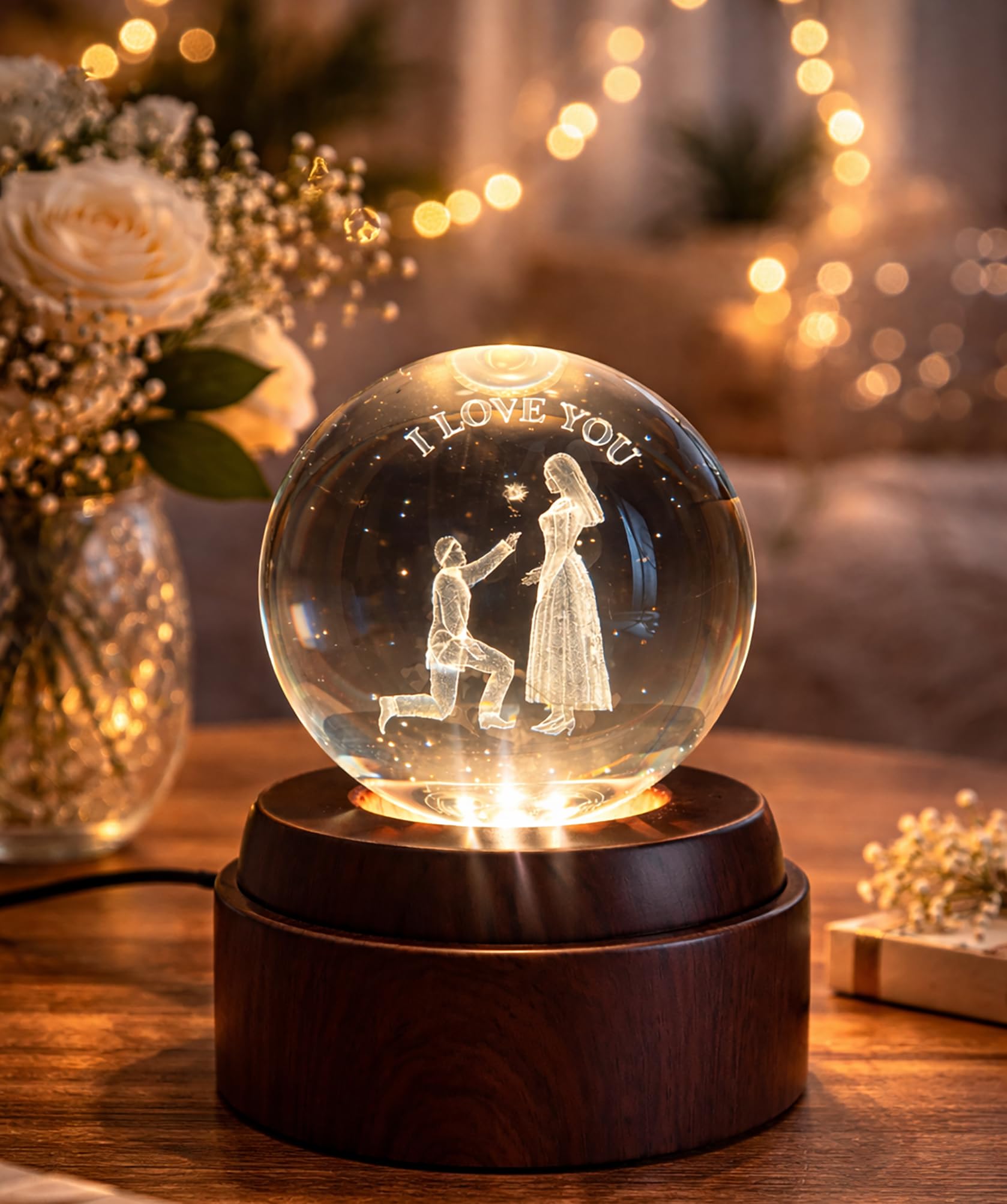 Jamboree!!! 3D Crystal Ball LED Night Light, 8cm, Rotating 360°, Wooden Base, USB Powered, Romantic Proposal Design, Anniversary Valentine Gift-image-30
