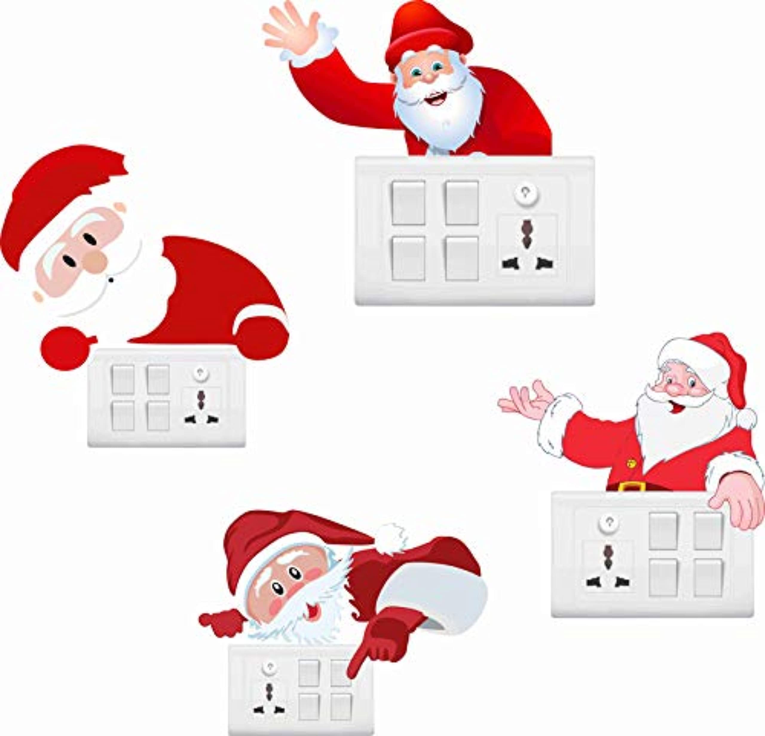 Self Adhesive Wall Sticker Small Switch Board/Penal Decorative Colorful Wall Decal Sticker of Senta Claus (PVC Vinyl Multicolor)