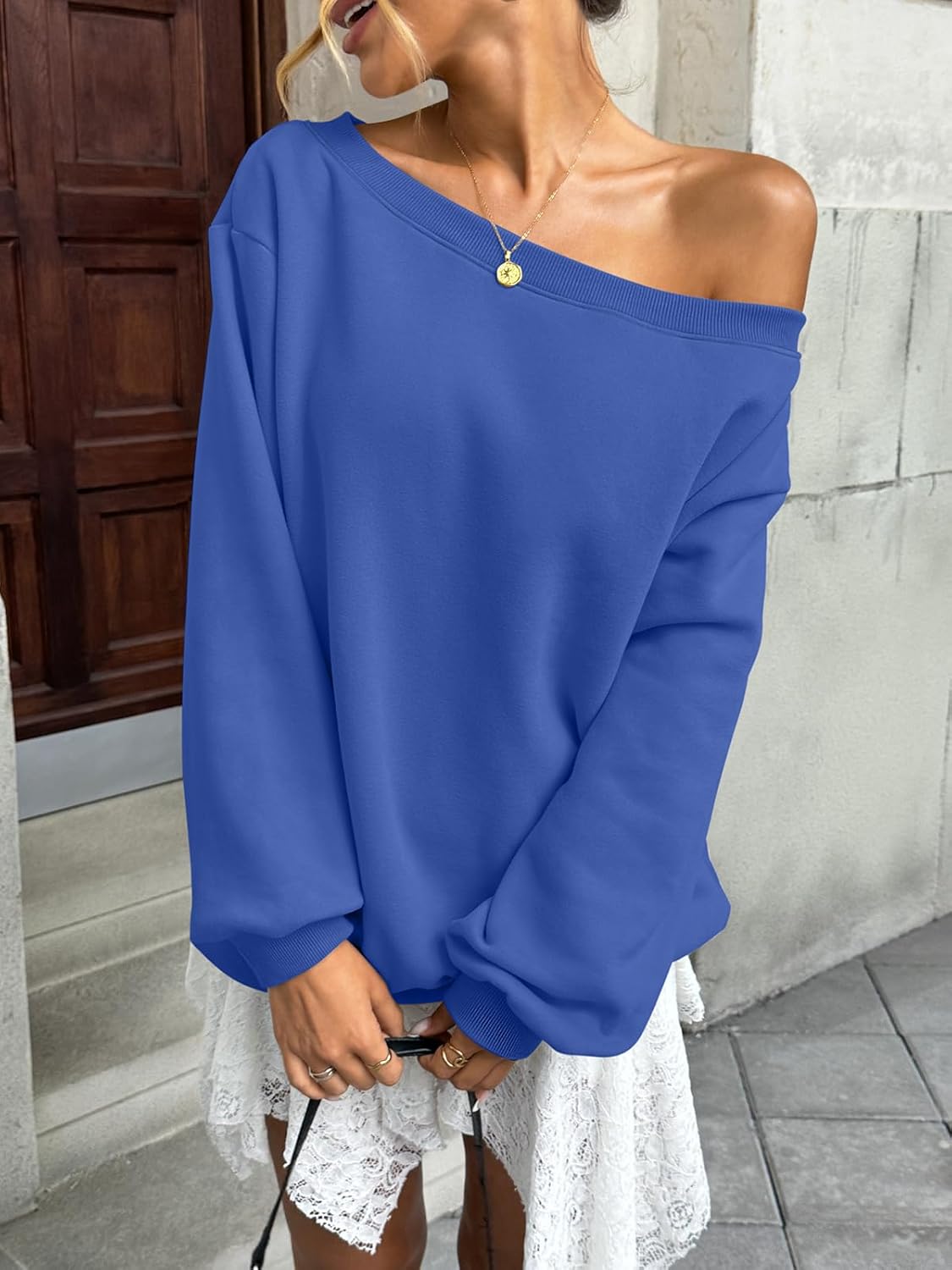 Womens Fleece Lined Sweatshirt Off Shoulder Long Sleeve Pullover Top Oversized Shirt Basic Slouchy Clothes 2026 - Image 5