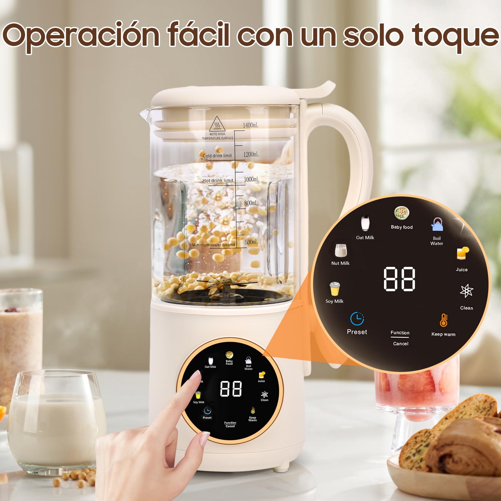Extractor De Zumos Y Verduras, Licuadora Automática Multifuncional De 1.4l Con Pantalla LED De Cuchillas De Acero, Máquina De Fabricantes De Leche De Nueces Para Zumos Y Batidos
