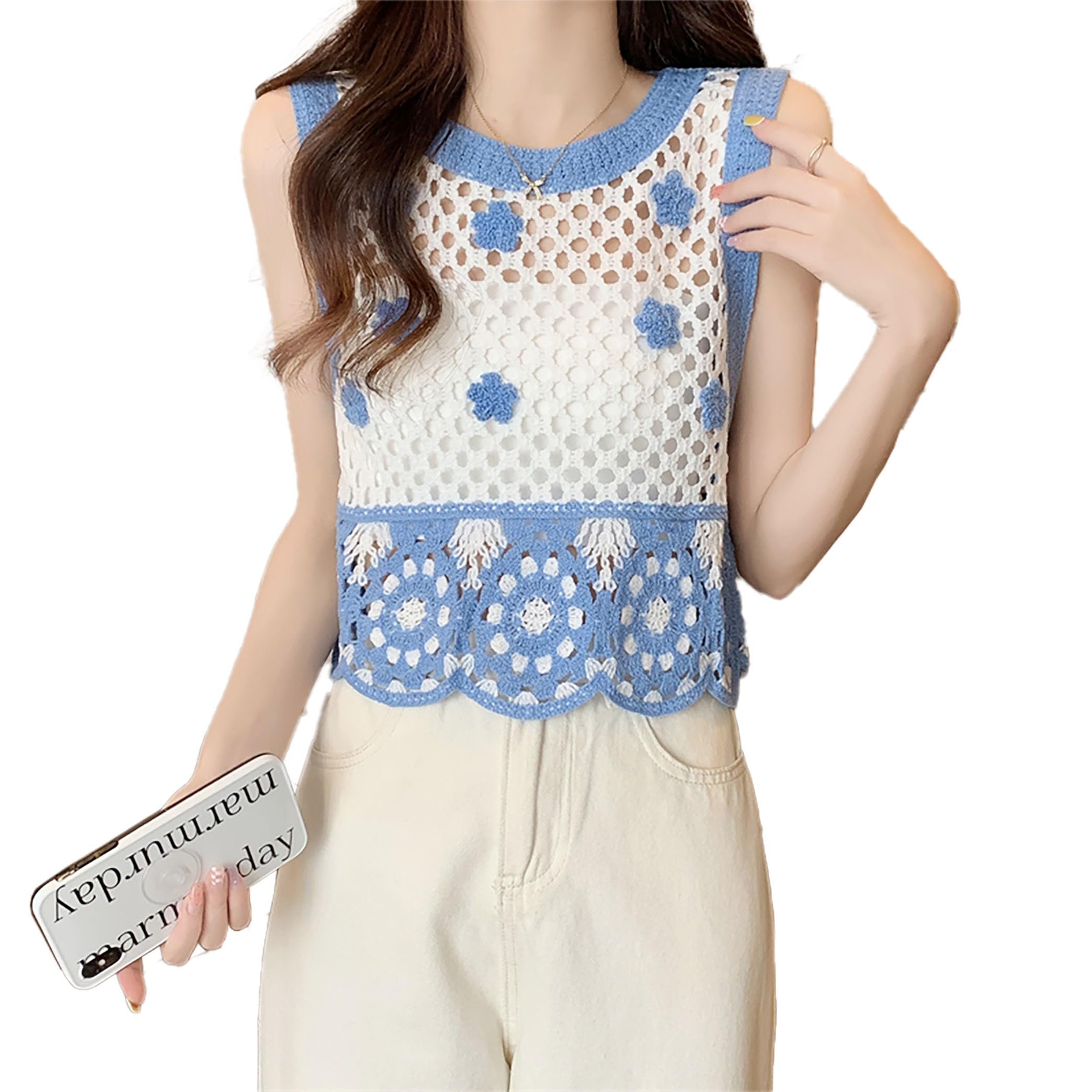 icw Women's Knit Sleeveless Crochet Beachwear Hollow Out Cami Tank Crop Top-picture-35
