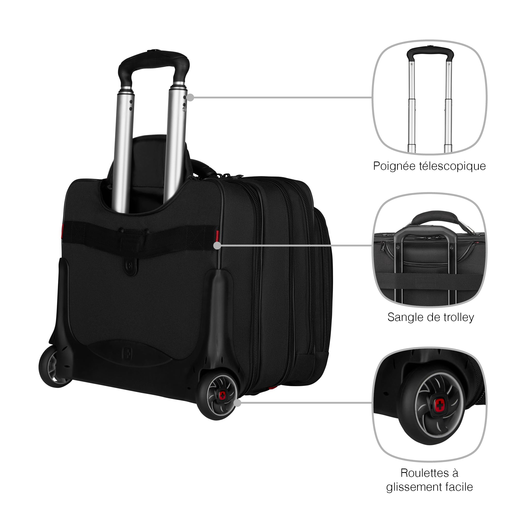 WENGER Patriot Ensemble de 2 Bagages pour Ordinateur Portable 17 Pouces, Sacoche Amovible pour Ordinateur Portable 15,6 Pouces, 25 l, Femmes Hommes, Bureau Affaires Voyages, Noir, 600662