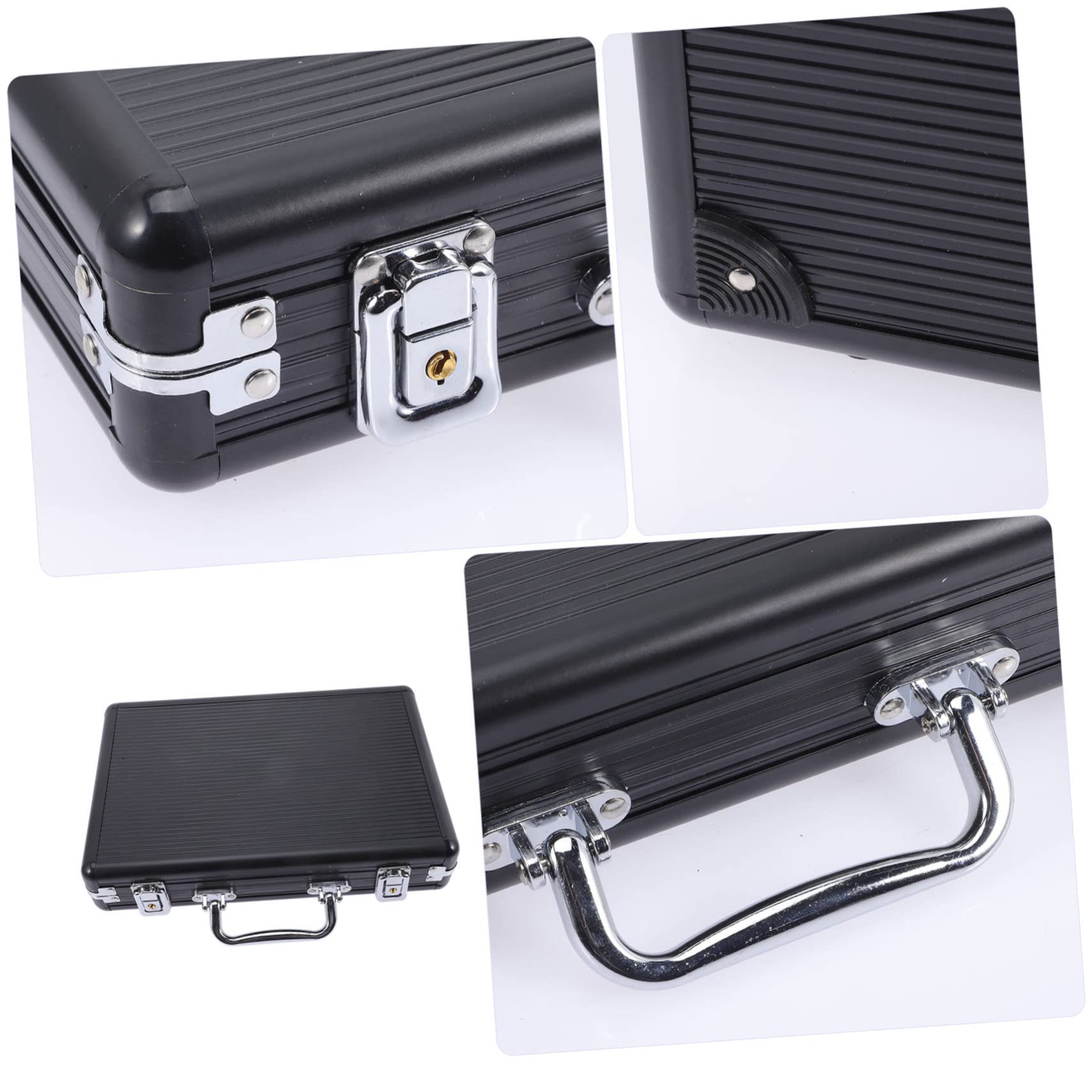 Caja de Fichas de Póquer Portátil de Aluminio Negro 200 Fichas Esquinas Redondeadas Estuche Ligero y Resistente para Juegos de Almacenamiento y Transporte Tamaño 30x21.5x6 Cm