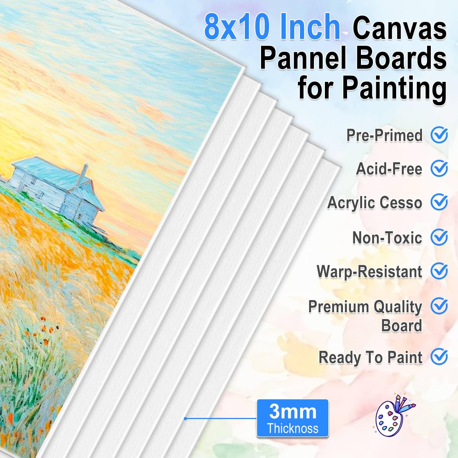 Paquete de 10 tableros de lienzo de 8 x 10 pulgadas para pintar, lienzo con pigmento acrílico para pintar con caballete de 9.5 pulgadas, kit de pintura en lienzo artístico