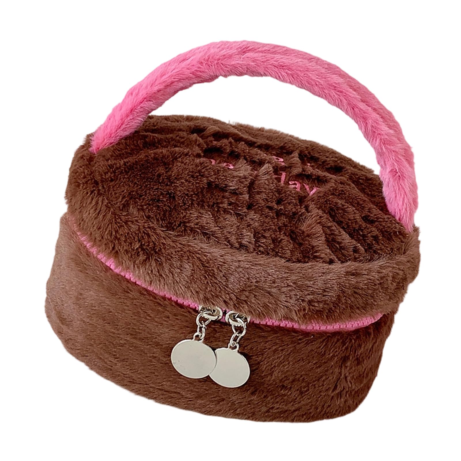 Nvoqilin Brown Multipurpose Plush Cosmetic Case With Sturdy Handles For Quick Access Travel Toiletry Bag
