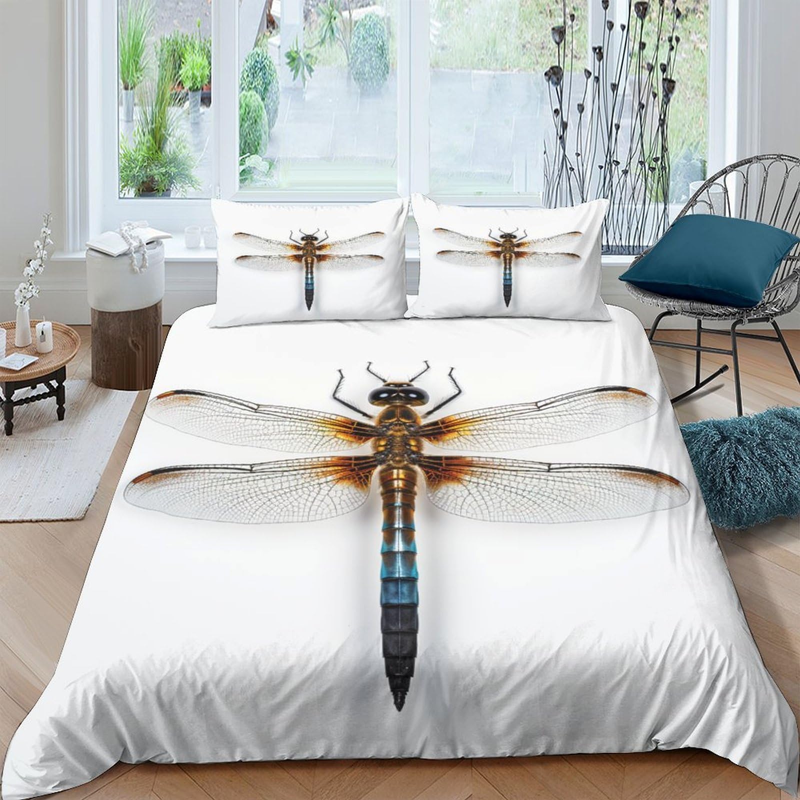 Parure de lit 200x200 cm pour lit double ambiance nature libellule