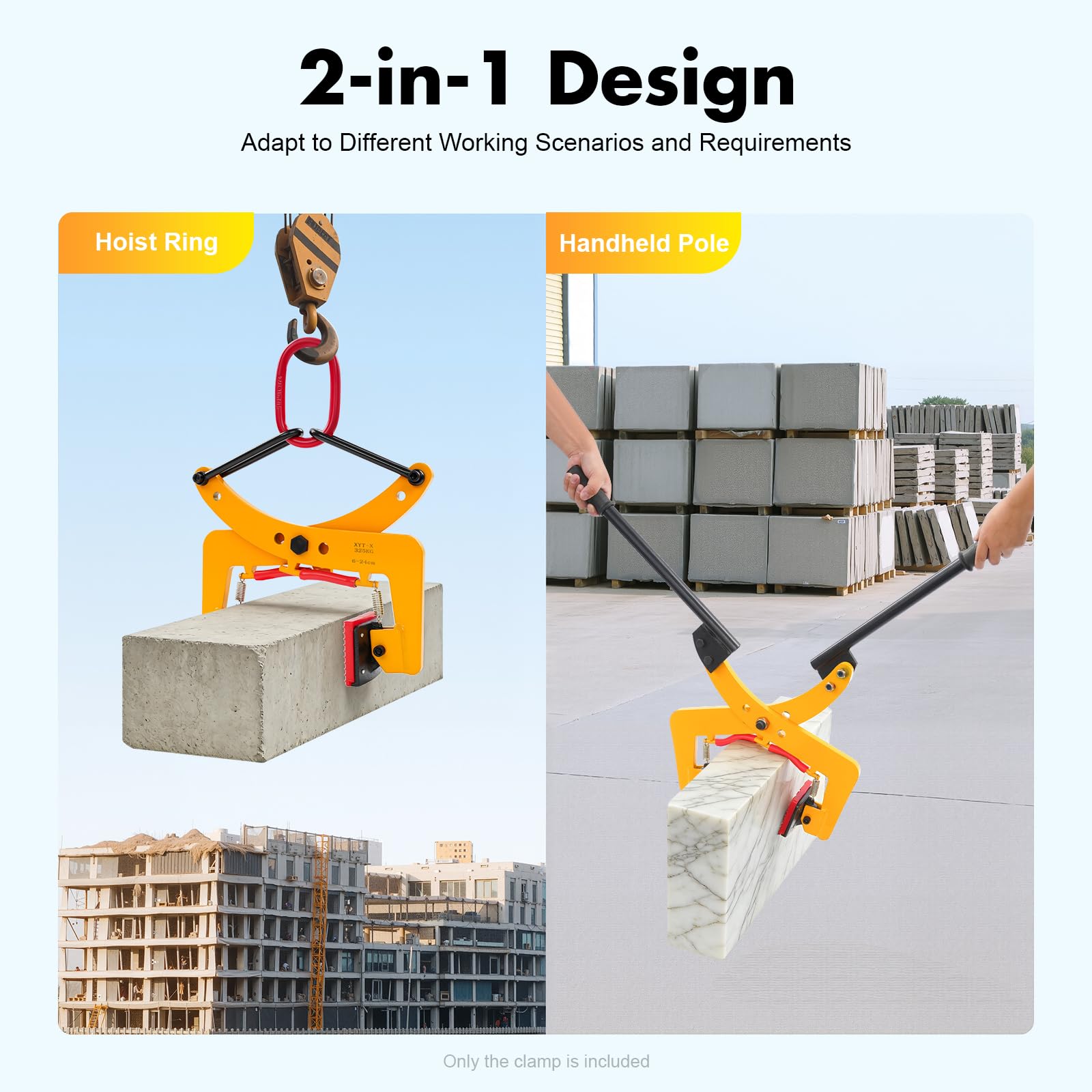 MINRS Pinza per pavimentazione, 325 kg, morsetto per pallet giallo