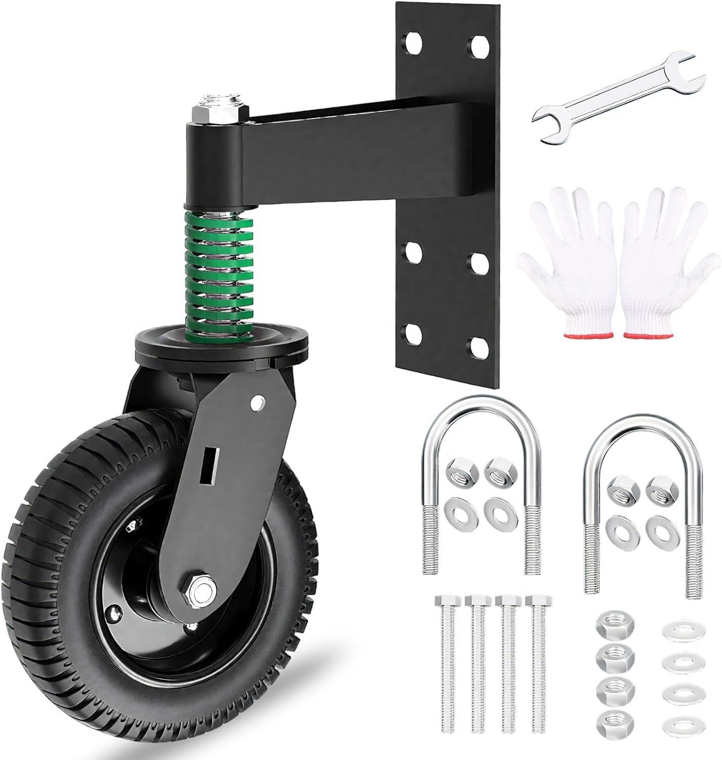 6 Inch Heavy Duty Fence Gate Wheel - 500lb Capacity for Metal Tube Gates Wooden Gates w/ 360° Swivel Spring Loaded Casters - Includes Bolts & Wrench - Smooth Rolling on All Terrains