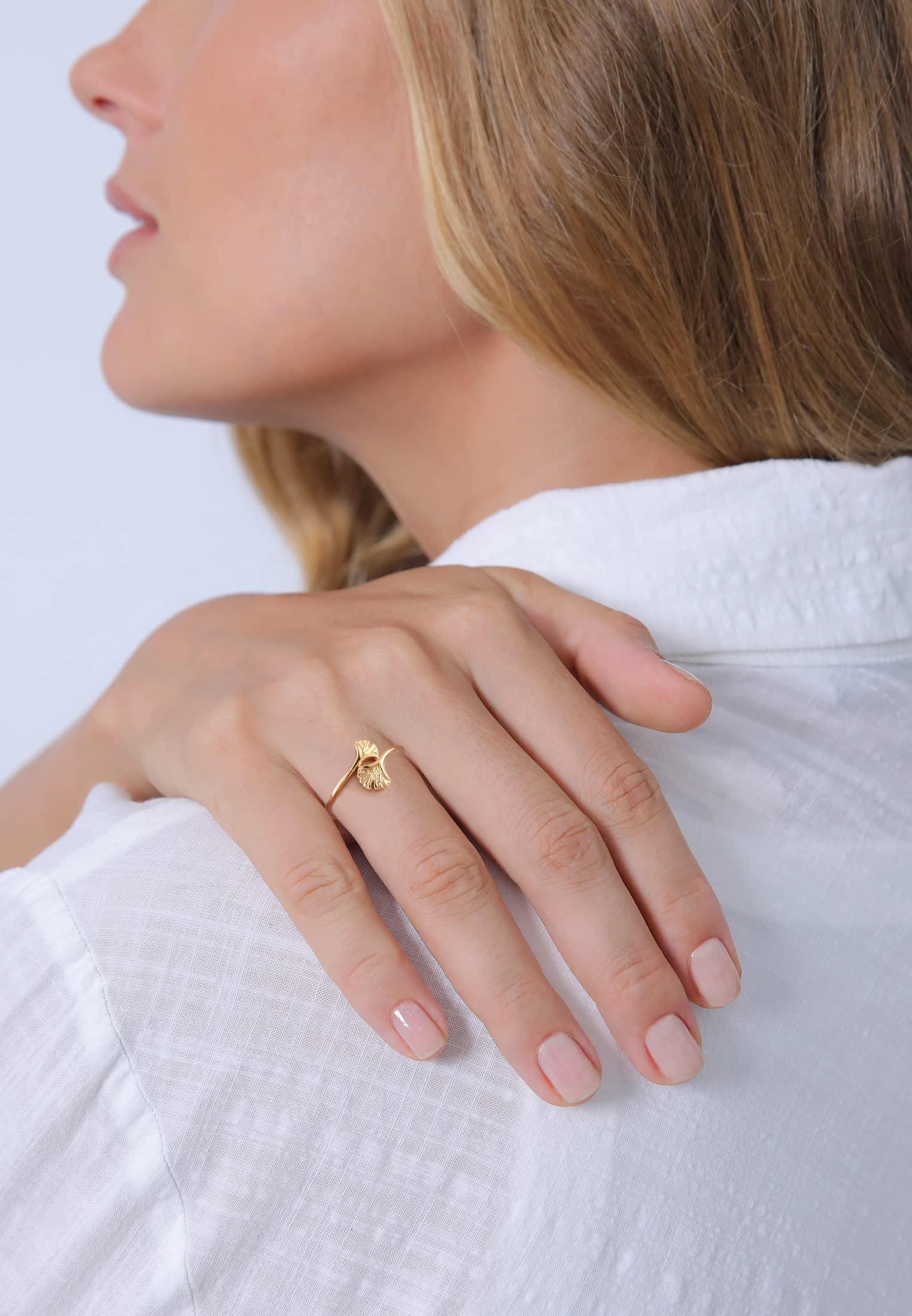 Elli Ring Damen Ginkgo Blatt Natur Offen Verstellbar 375 Gelbgold