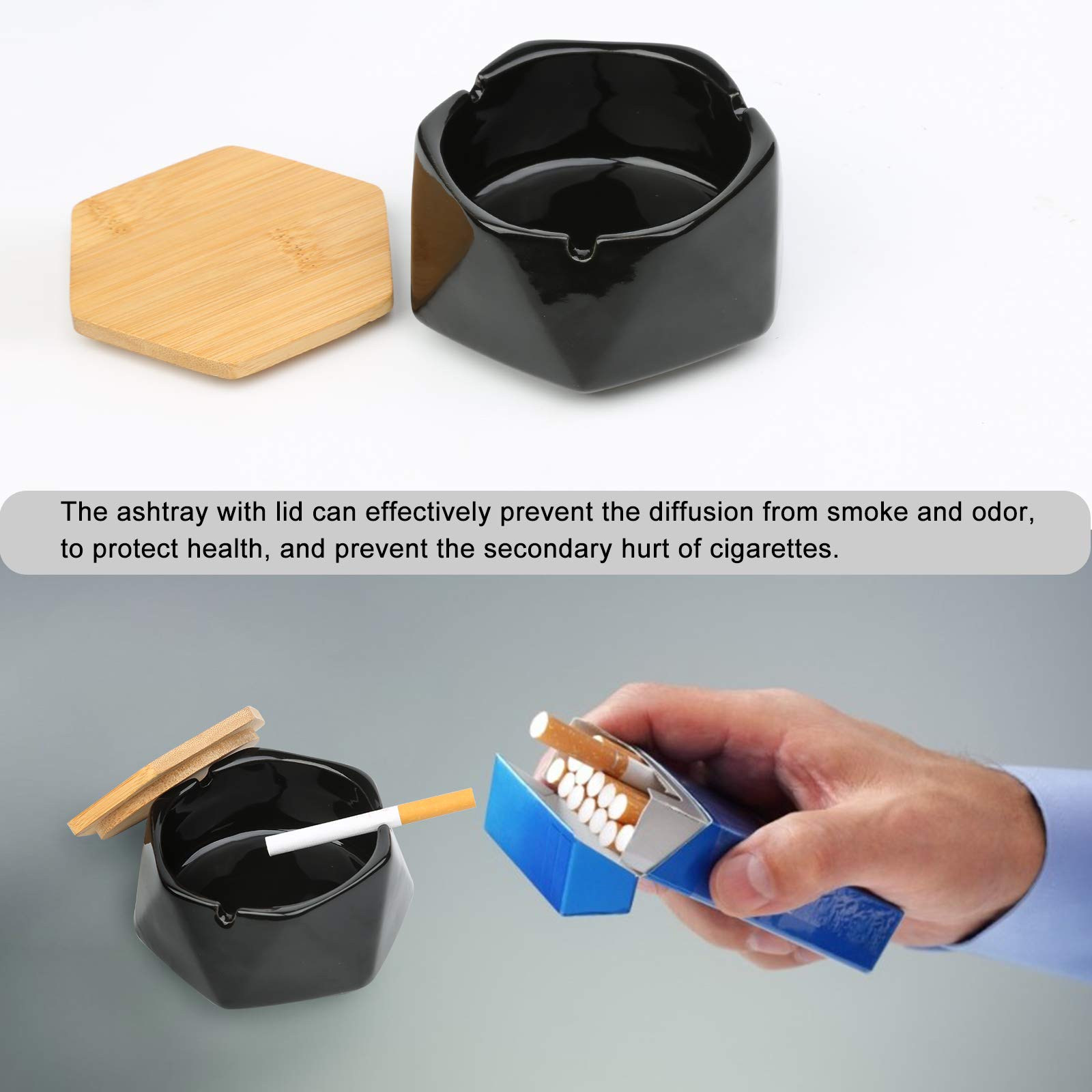 Portacenere Antivento Antiodore con Coperchio Geometrico Portatile Stile Nordico Esterno Nero