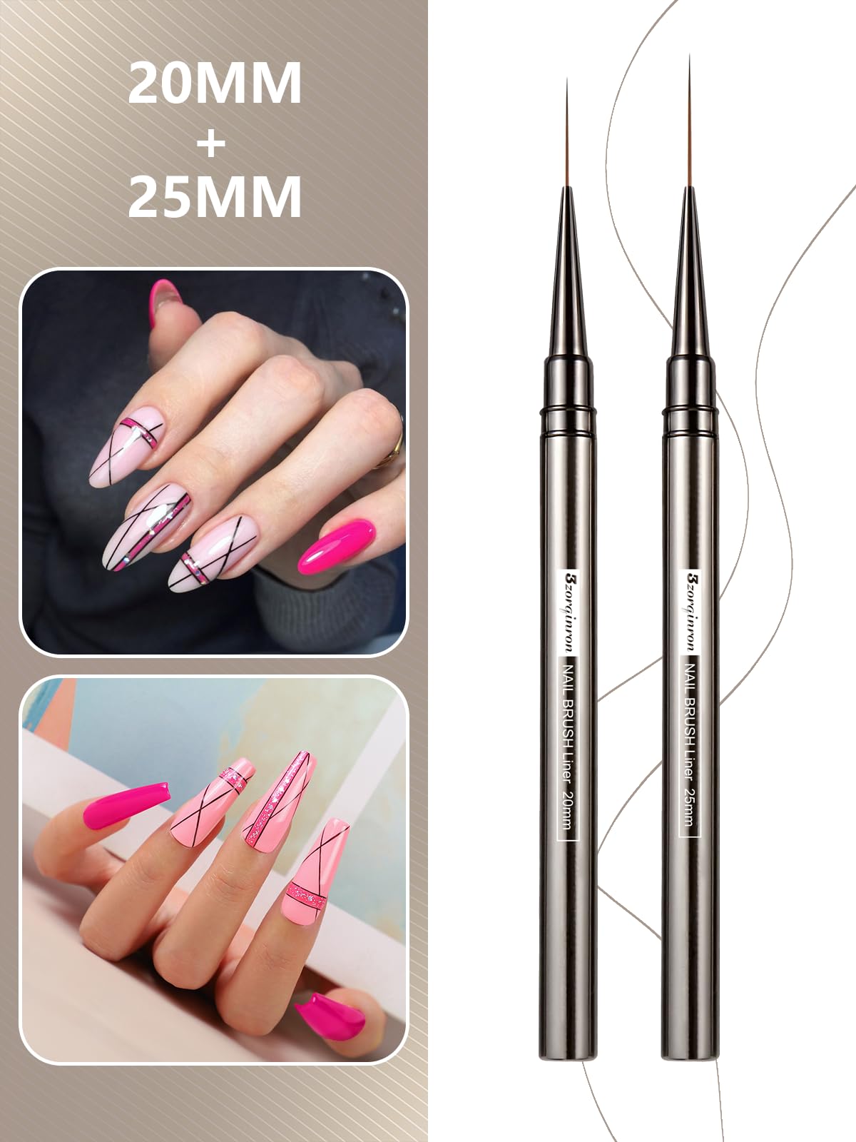 Pennello per nail liner, pennelli per nail art a linea fine 5/9/15/20/25 mm Pennello per unghie sottile per disegno dettagliato, pennello per unghie gel