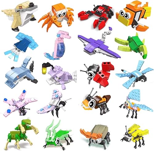 Géneric Regalos de fiesta para niños, 20 piezas de bloques de construcción de animales del océano marino, insectos animales de construcción de