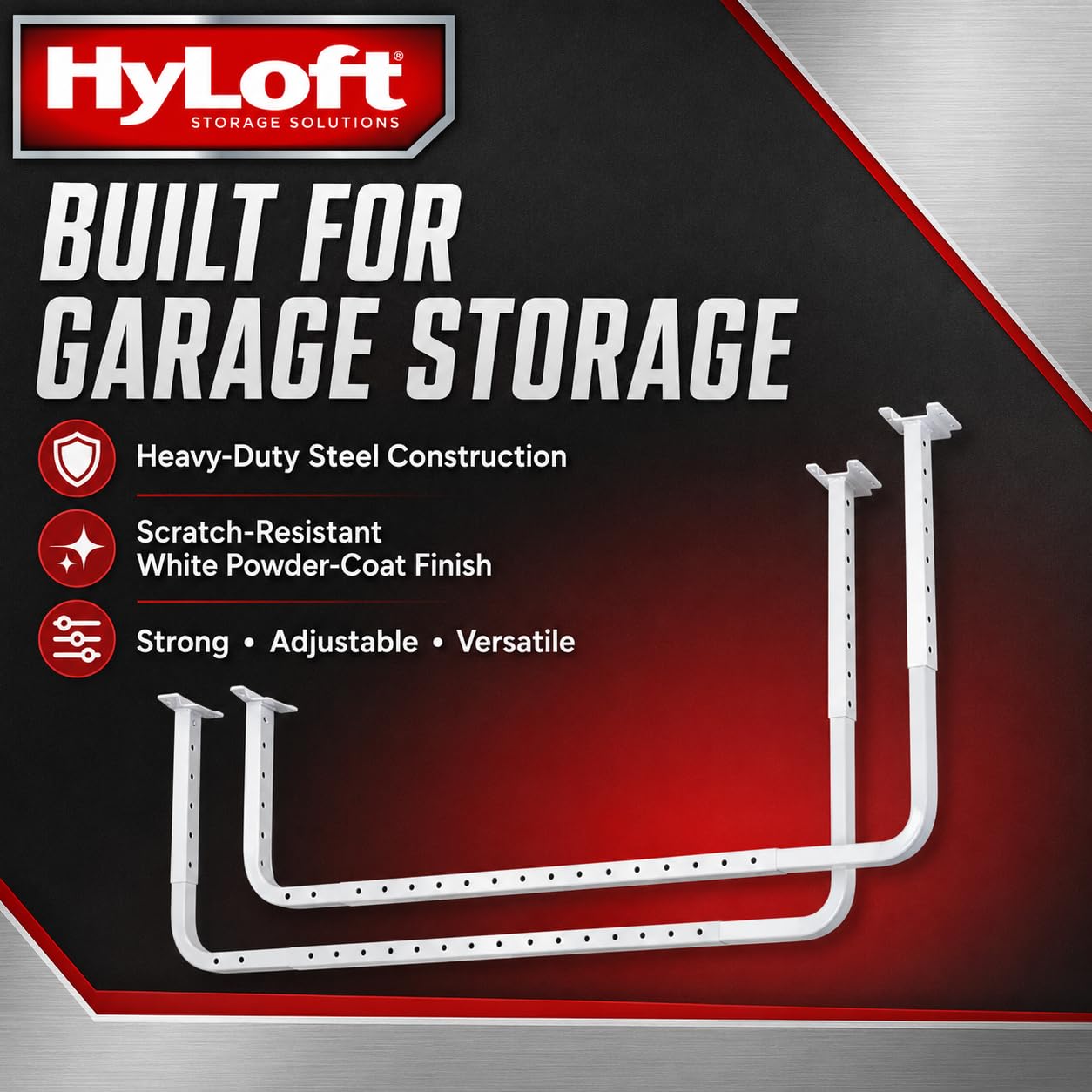 HyLoft 80842-10 83,8 cm x 86,4 cm Verstellbare Garagen-Deckenhalterung, Aufbewahrungsregal-Set, Garagenüberkopf-Halterung, Weiß