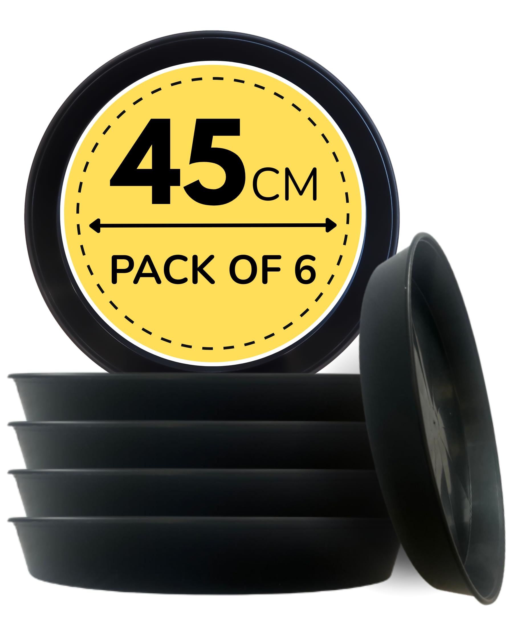 Growers Own 45cm Round Plant Saucers – Pack of 6 Heavy Duty Planter Drip Trays. Protect Surfaces from Water Damage & Stains. Weatherproof & Easy to Clean. Durable For Indoor & Outdoor Use. Black