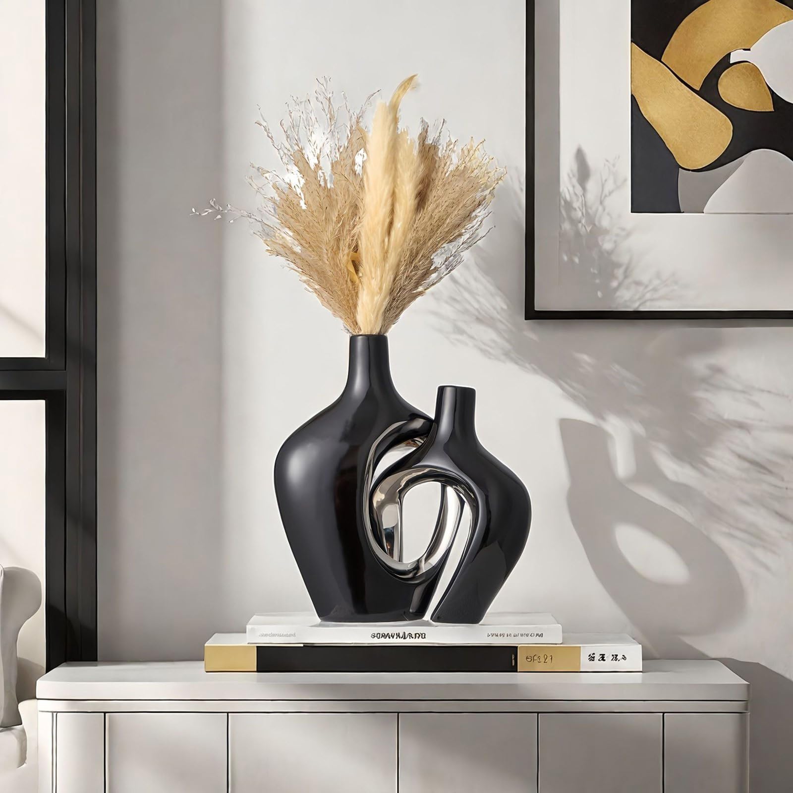 Keramik-Blumenvasen, Set mit 2 dekorativen Vasen für Tischdekoration, Hochzeit, Esszimmer, Wohnzimmer, Haus, Dekoration, ästhetische Vase