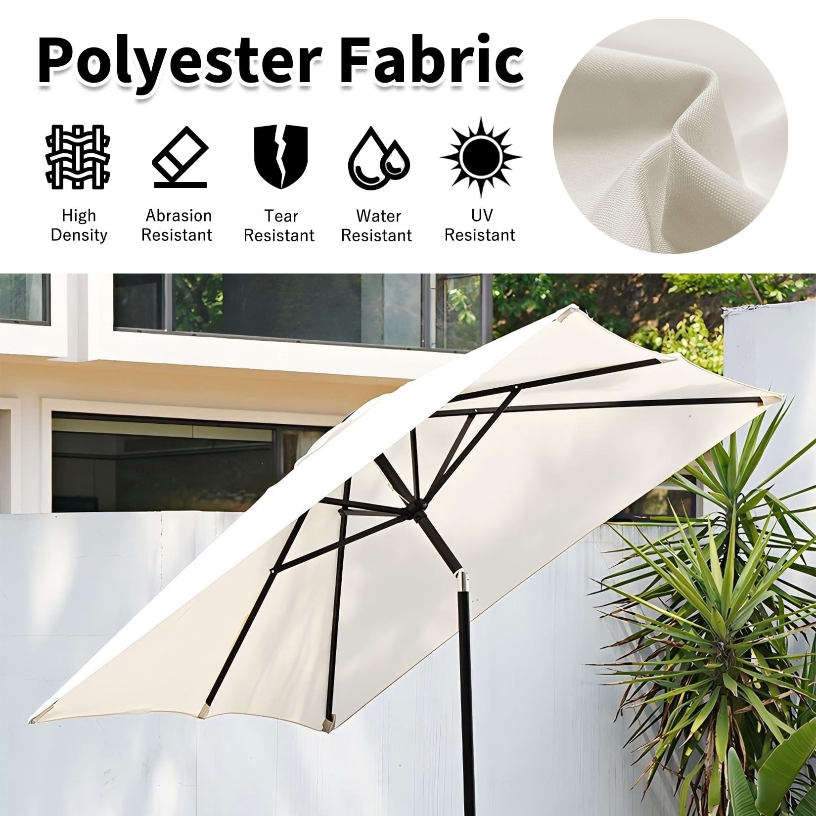 ESOYAWE Dessus De Parapluie De Remplacement pour Parasol De Cour Jardin Plage, Auvent De Remplacement pour Parasol Colonne Central De 6 Baleines, 2m×3m Rectangulaire Auvent Housse De Rechange