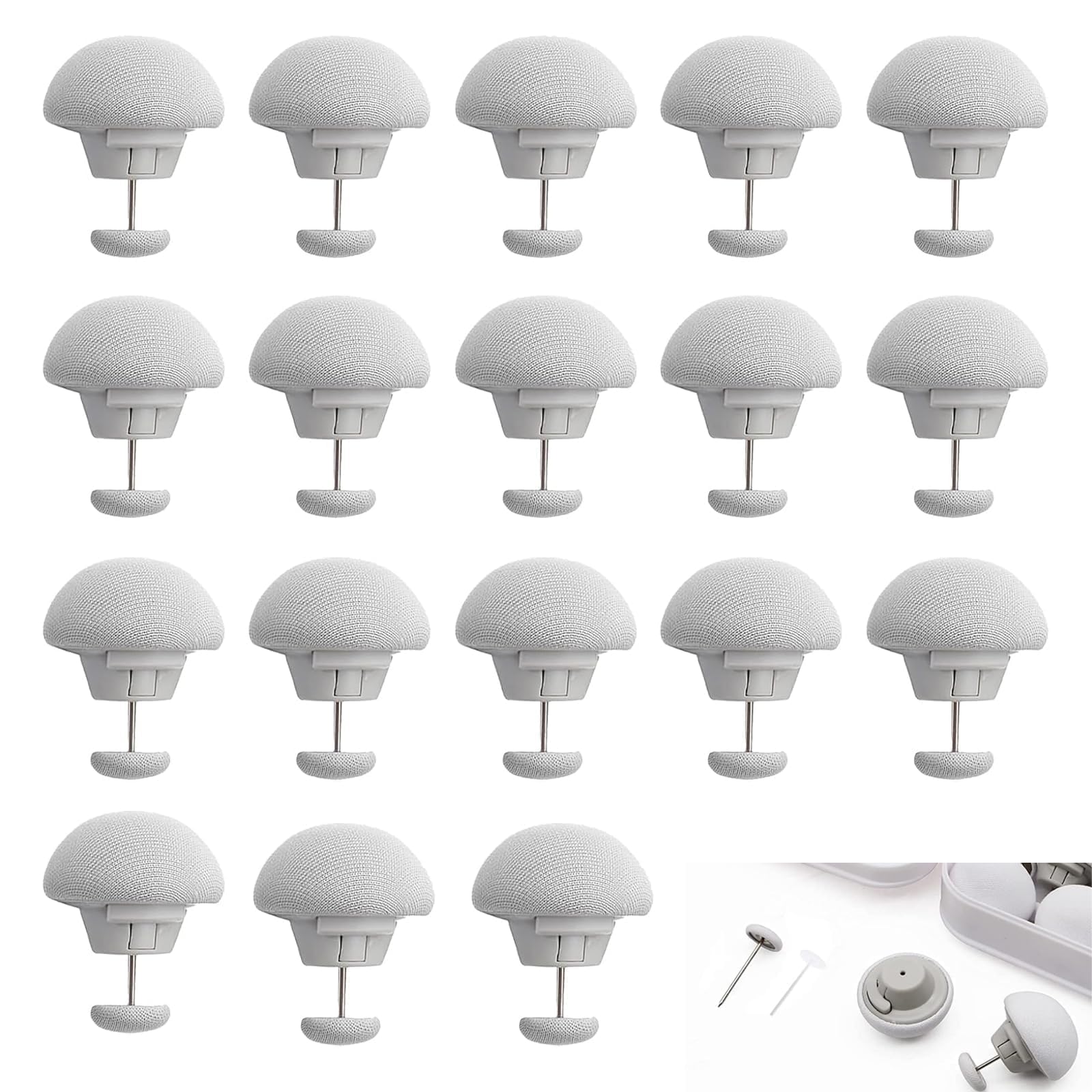 NONEOYNO 24 Pcs Mushroom Duvet Clips, duvet clips to keep duvet in place, Fixing Clips, bed sheet holder Fixing Holder Quilt Cover Pins with storage box (White, With needle)