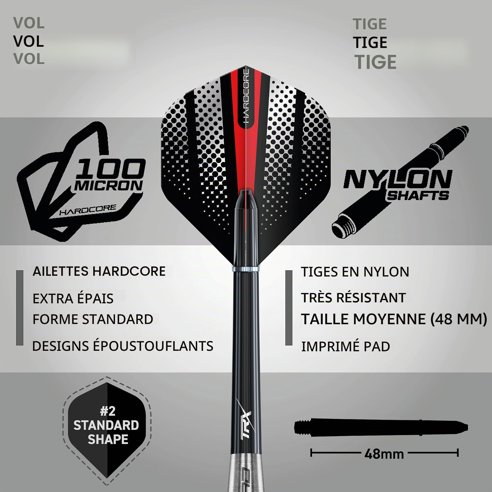 RED DRAGON Flightmaster - Fléchettes en tungstène avec Pointe en Acier, Vols et tiges de fléchettes 22g, 23g, 25g, 26g, 28g